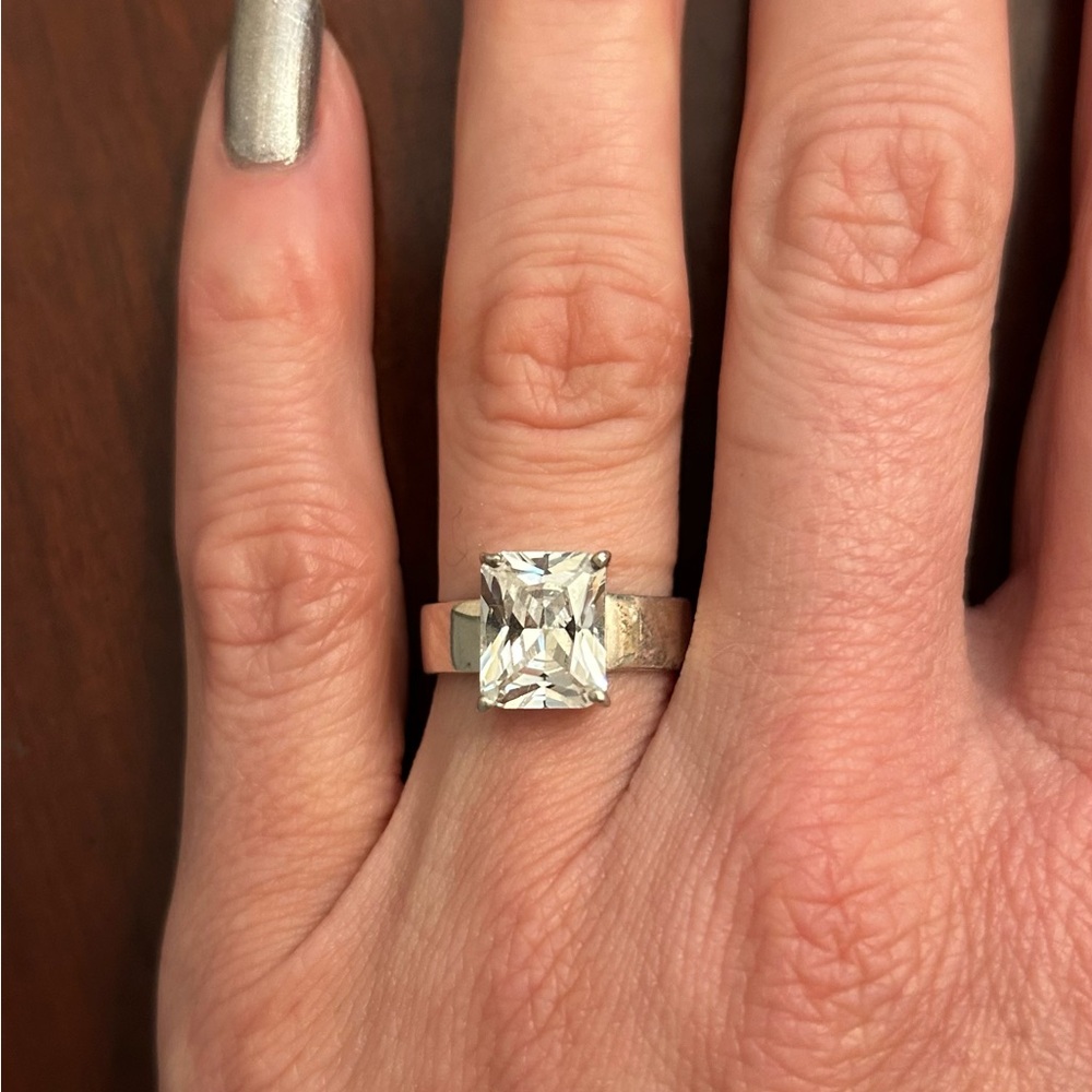 Costume Jewelry “Diamond” Ring in Sterling Silver, size 6